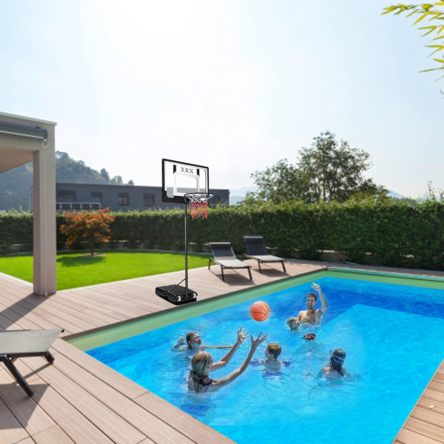 Basketball Hoop, XRX Portable Basketball Hoop & Goal Basketball System, Height Adjustable 5ft-7ft w/ 32Inch Backboard and Wheels Suitable for Teenagers Swimming Pool Indoor Outdoor Use : Sports & Outdoors