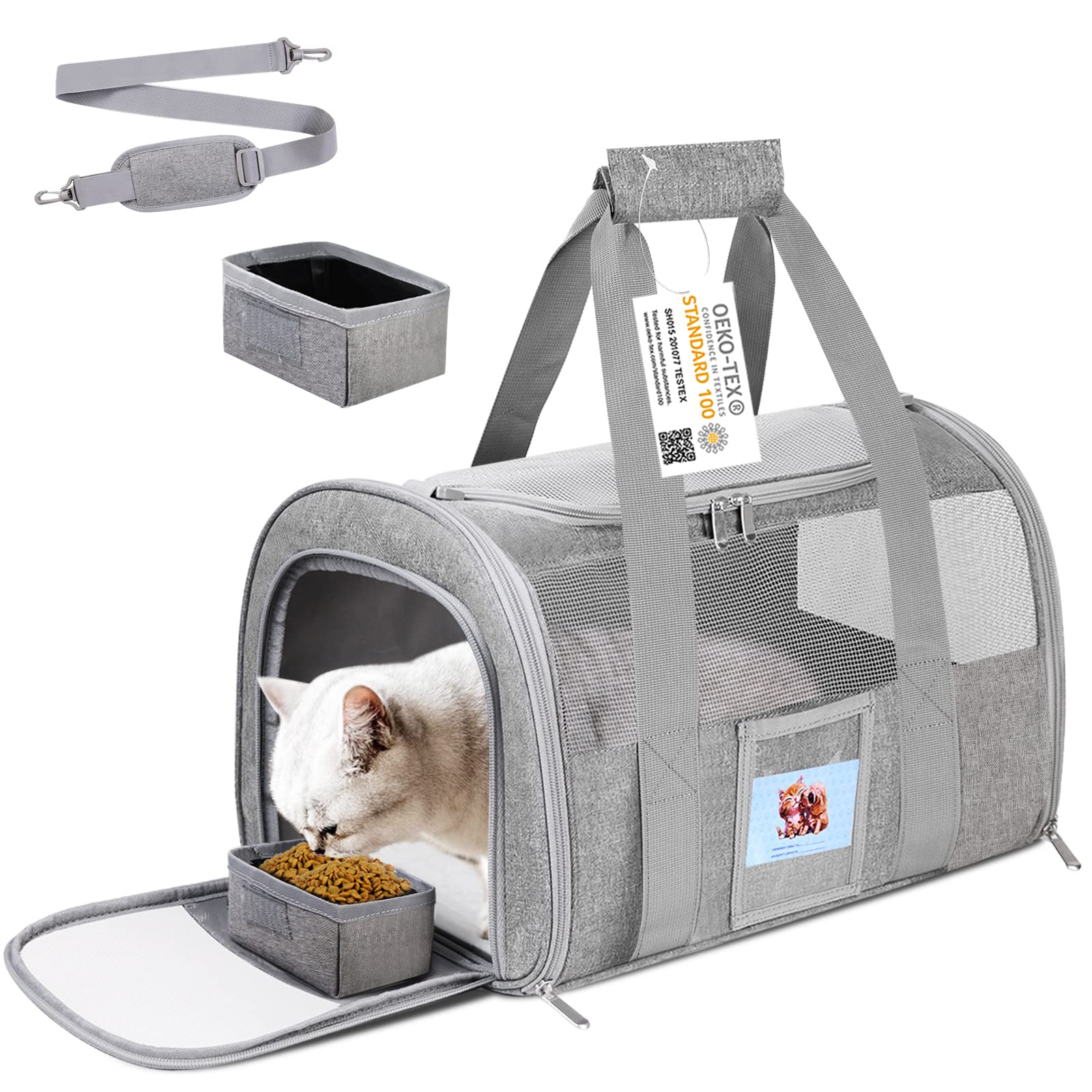 Photo 1 of SECLATO Cat Carrier, Dog Carrier, Pet Carrier Airline Approved for Small Dogs, Kitten Carriers Under 15lb, Collapsible Soft Sided TSA Approved Travel Carrier-Grey