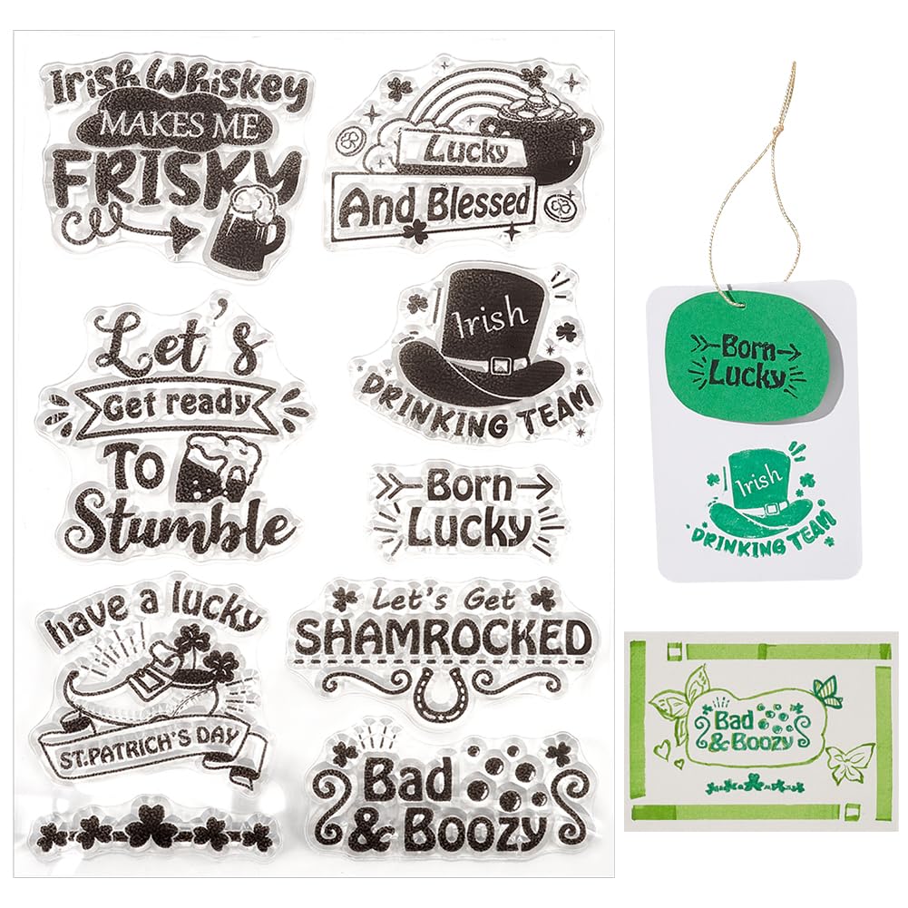 PH PandaHall St. Patrick's Day Clear Stamps Irish Silicone Stamps Shamrock Transparent Stamp Lucky Rubber Stamp for Card Making Spring Journaling Photo Album Journal Scrapbooking, 11x16cm