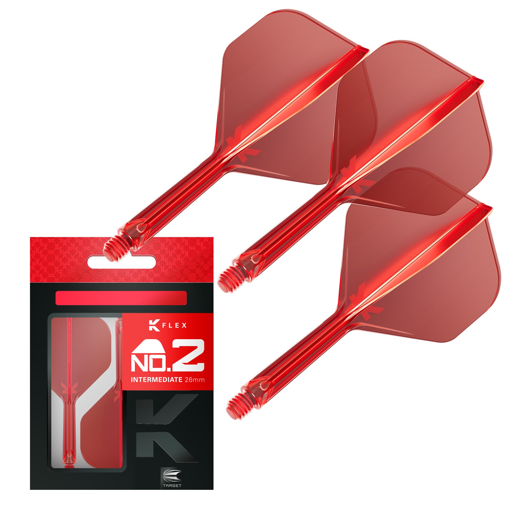 Target Darts K Flex Integrated Dart Flights And Shafts, No.2 Red (Intermediate) | Pack Of 3 K-Flex – No2, Kflex All In One Moulded Dart Flight & Stem | Professional Dart Accessories