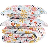 Yibeizi Floral Comforter Set for Girls Full Size, Kids Cute Patterned Bedding Set with Pillow Sham, Lightweight Soft Breathable Machine Washable Quilt Bed Comforter Set 3 Piece