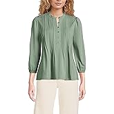 Lands' End Women's Lightweight Jersey Button Pintuck Top
