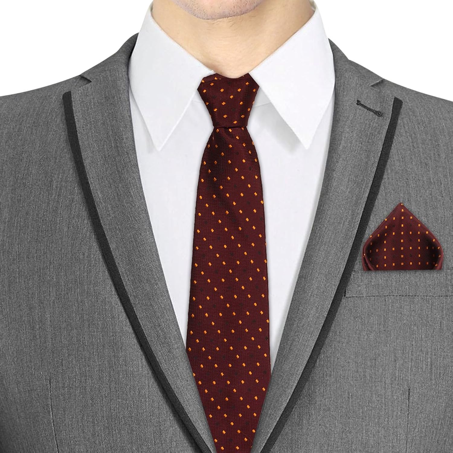 tieon men's designer neck tie & pocket square_3 inch_red_self