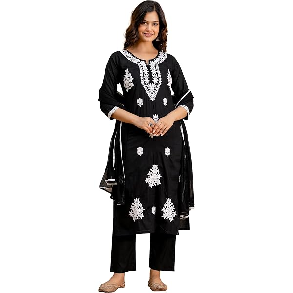Ladyline Lawn Cotton Ethnic Block Printed Salwar Kameez Suit Mit Baumwoll Dupatta - 3-teiliges Set