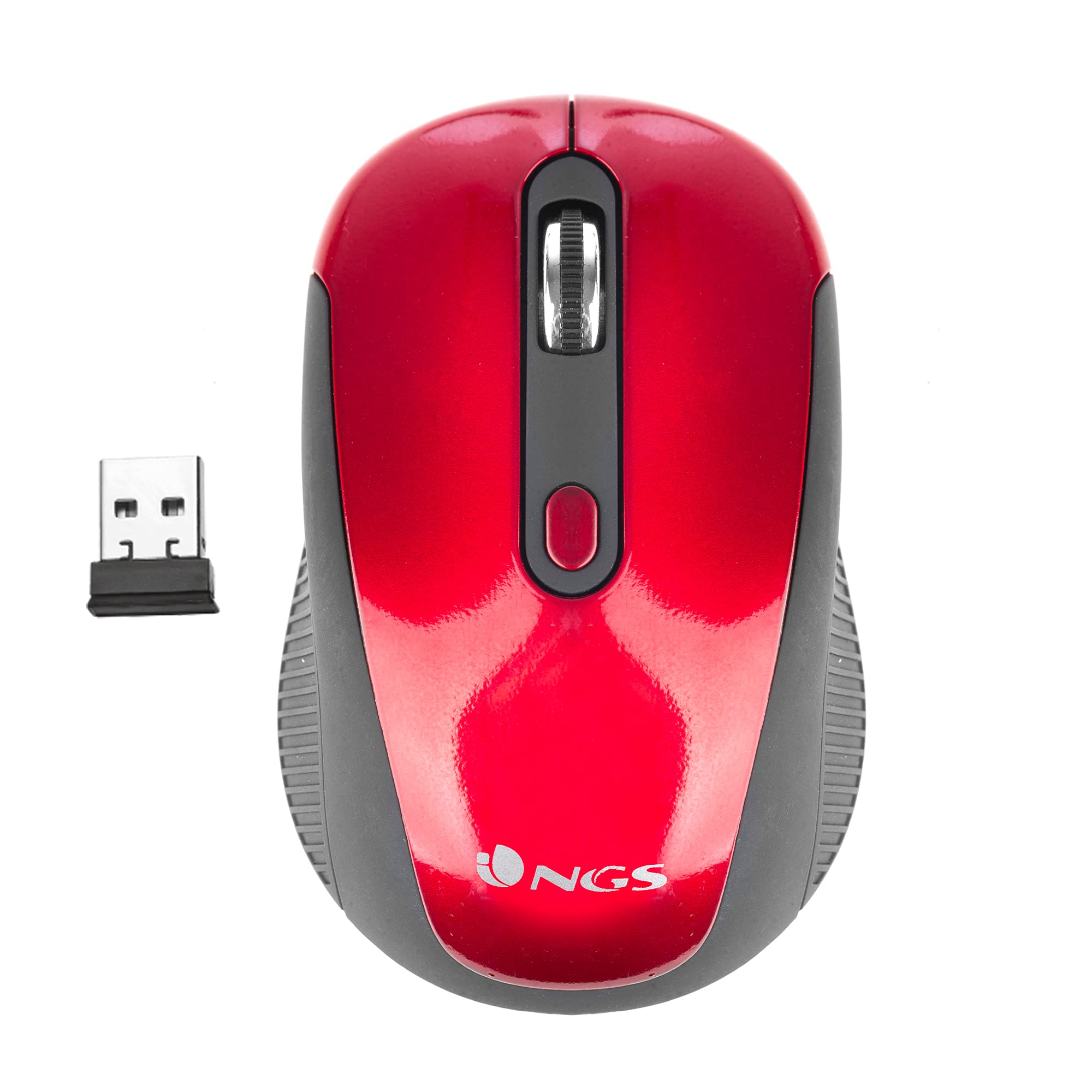 NGS HAZE RED - 2.4GHz Wireless Optical Mouse, USB Mouse USB for Desktop or Laptop Computer with 3 Silent and Metallic Scroll Wheel, 800/1600dpi, Red