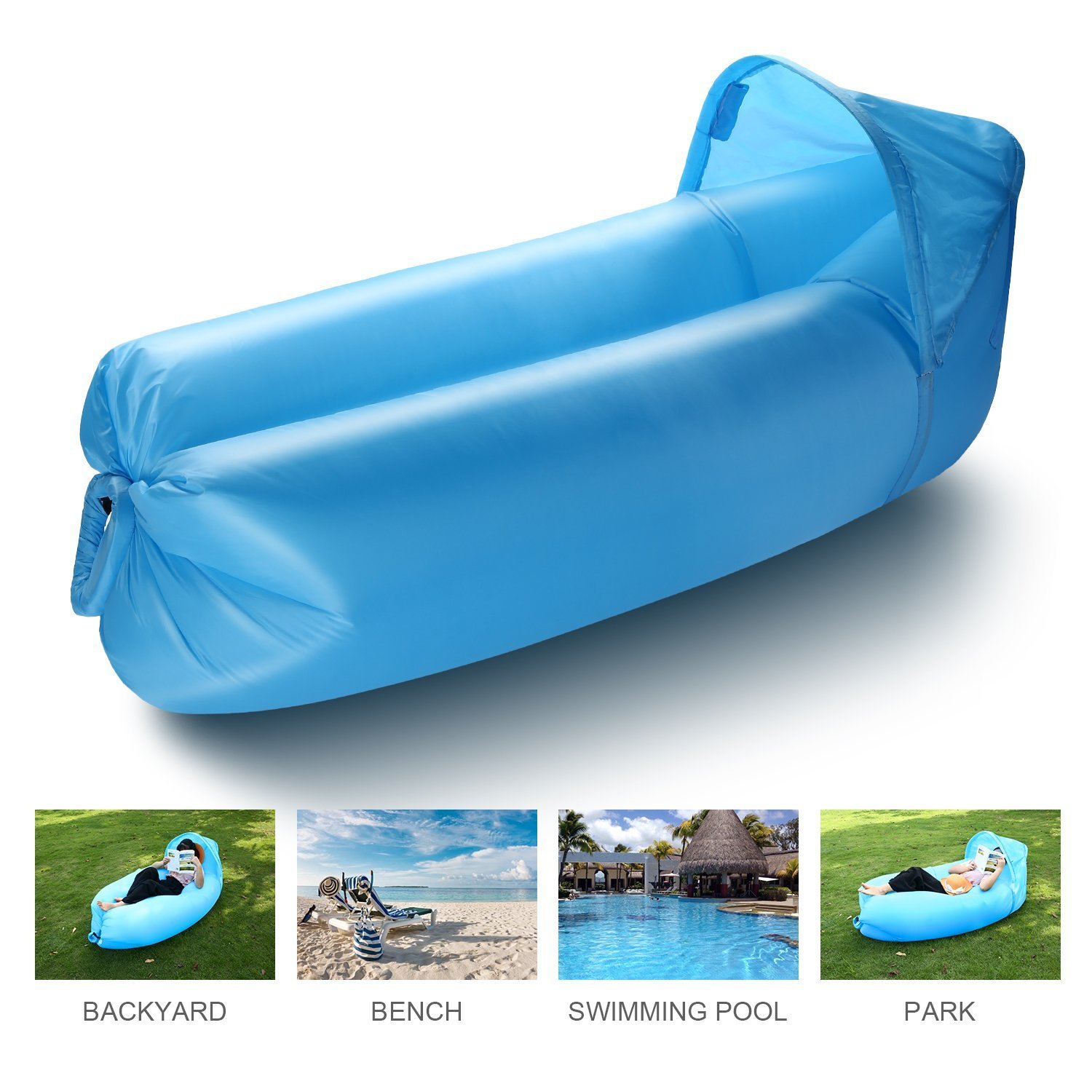 isYoung Portable Inflatable Air Sofa, Ultra Waterproof and Durable for Camping, Beach, Park, Backyard, Picnics or Indoor Wind Bed Lounger (Blue Air Sofa)