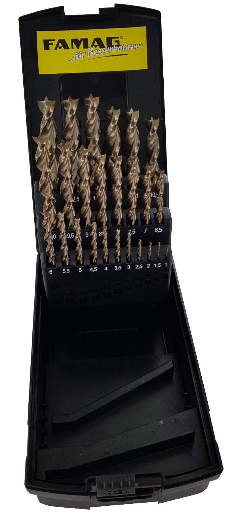 FAMAG 1594825 25pcs HSS-Ground Brad Point Drill Bit Set in Plastic Case