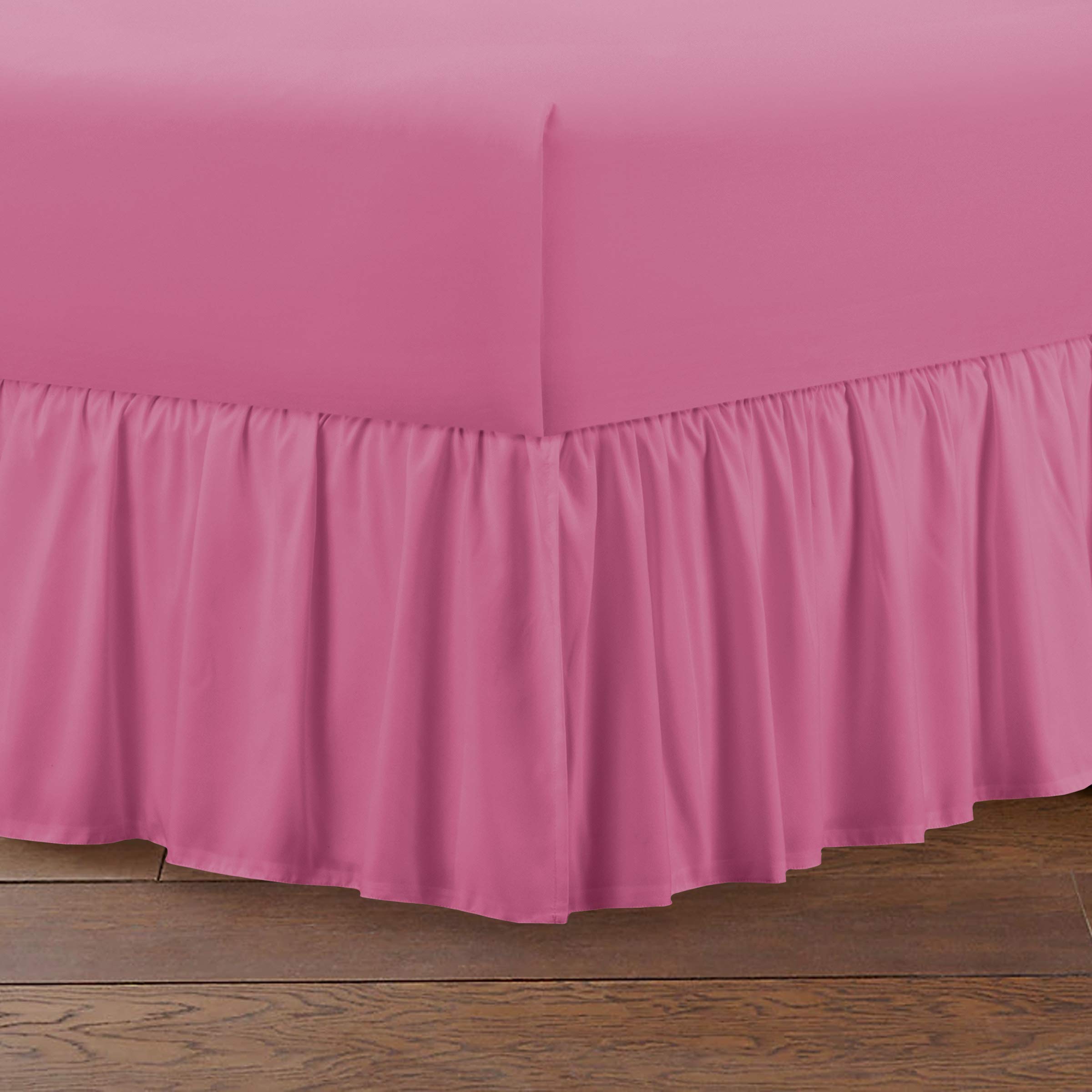 Manj Linen Fitted 25 Cm Frill Valance Sheet Easy Care 100% Poly cotton Plain Dyed Bedding UK Bed Size(Pink KING)