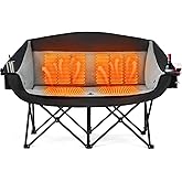 apollo walker Heated Double Camping Chair - Extra Wide Heavy Duty 600lbs Camping Couch with Adjustable Heating, Dual Cup Holder & Carry Bag, Loveseat Camping Chair for Outdoor, Lawn, Park