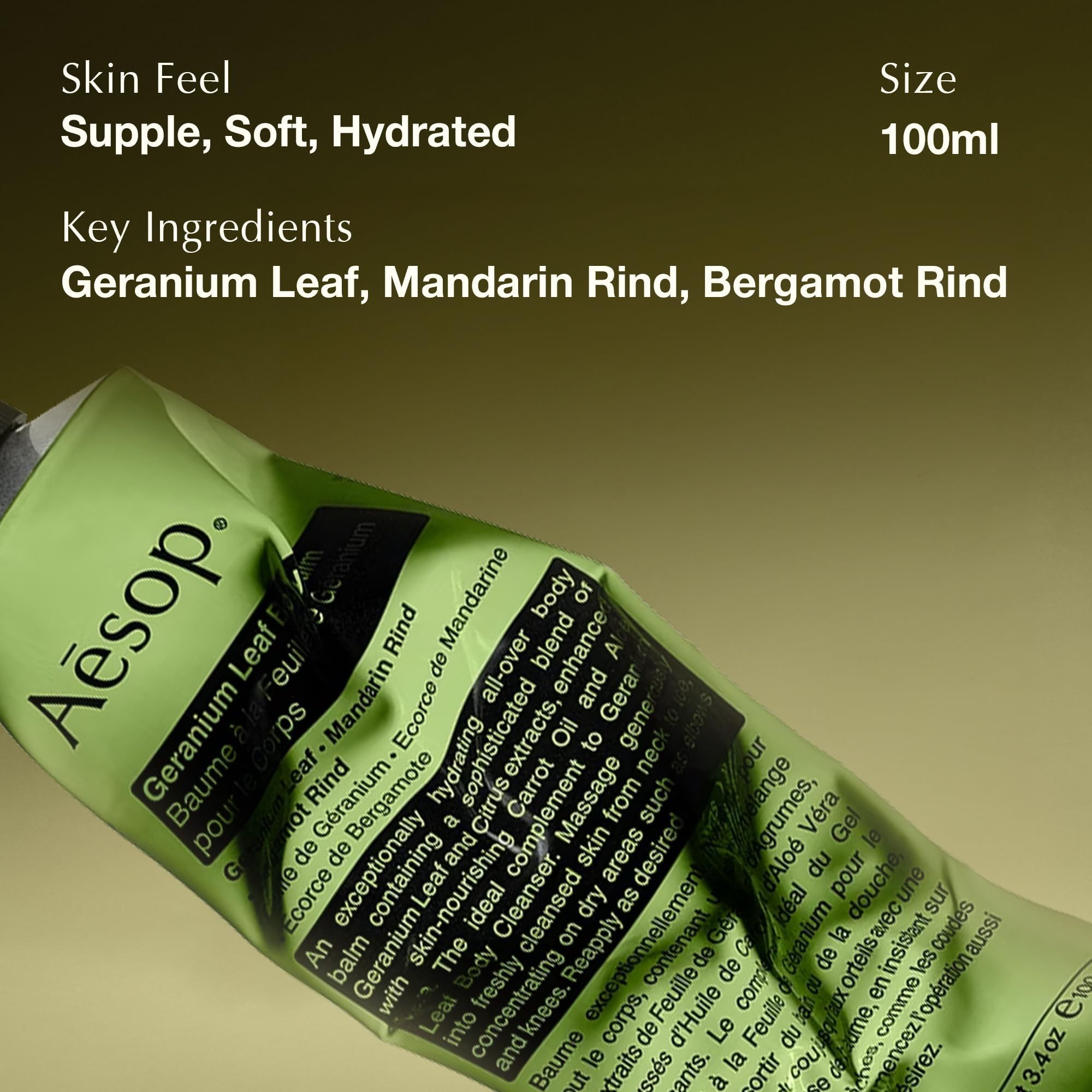 Aesop Geranium Body Care Trio (Body Cleanser 3.3 oz + Body Balm 3.3 oz + Body Scrub 6.2 oz)