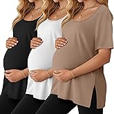 Riyiper 3 Pack Women's Maternity Shirts Side Split U Neck Loose Pregnancy Tops Tunic Blouses Casual Summer Clothes