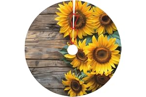 HSBOLEDIY Yellow Sunflower Christmas Trees Skirts 36", Retro Flowers Xmas Tree Cloth Mats for Home Decoration