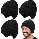 Chicingyou 4 Pack Winter Earflap Hats for Men Women Warm Thick Knitted Black Beanie Hats Stocking Caps for Outdoor Cold Weather