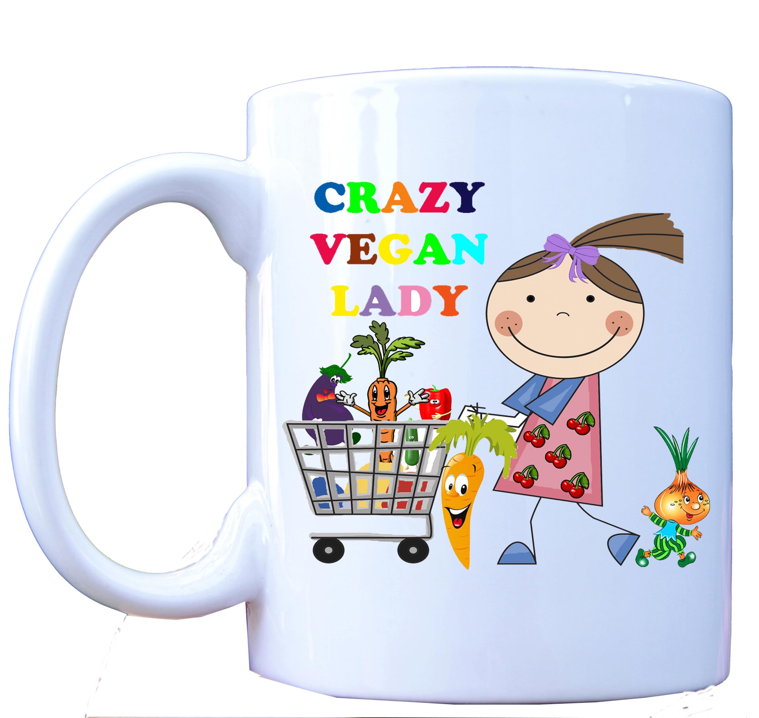 DottsMusic Crazy Vegan Lady Funny Novelty 11oz Tea/Coffee Mug, Birthday,Gift,Office