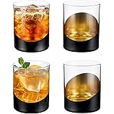 MyGift 12 oz Set of 4 Matte Black Drinking Glasses with Metallic Gold Tone Interior Finish, Double Old Fashioned Cocktail Whiskey Rocks Wine Glass