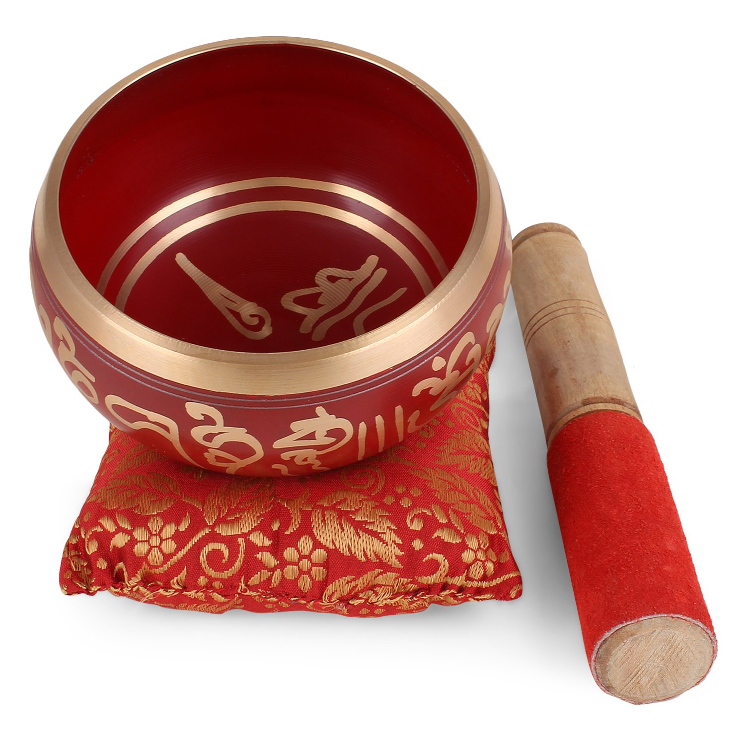 Zap Impex Tibetan Meditation Om Mani Singing Bowl/Cushion/Mallet 4 Inch Red
