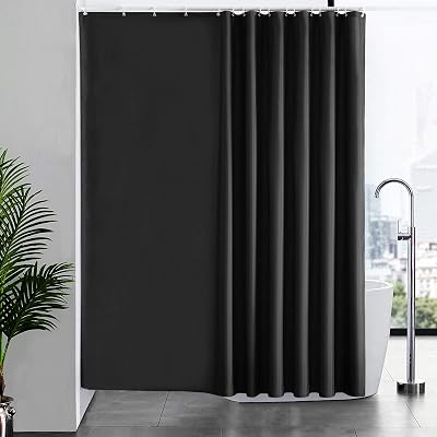 Furlinic Black Shower Curtain Extra Wide 244x200cm Waterproof 16 Hooks