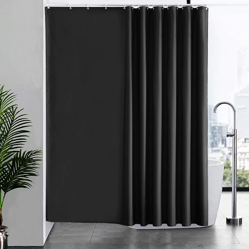 Furlinic Black Shower Curtain Extra Wide 244x200cm Waterproof 16 Hooks