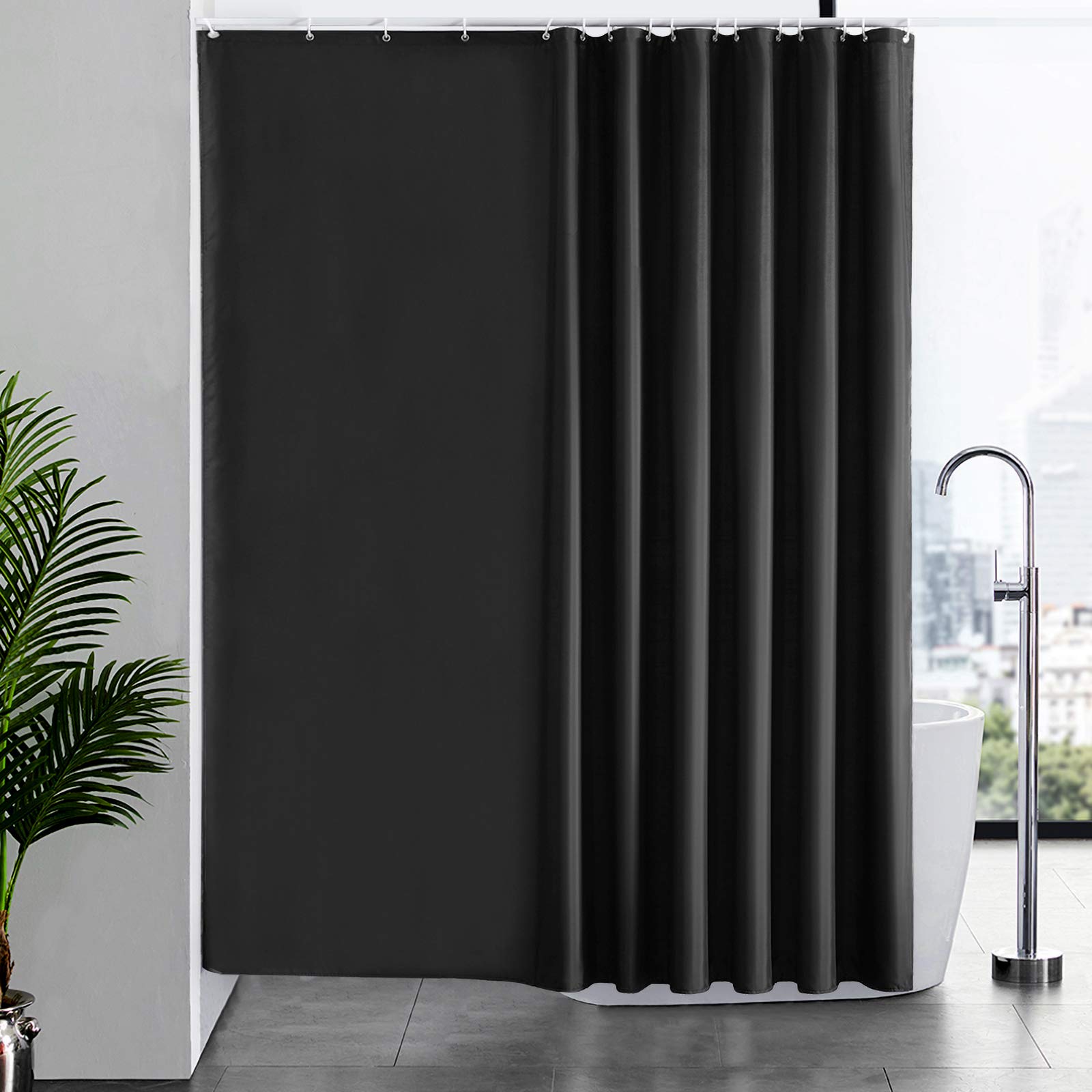 Furlinic Black Shower Curtains Extra Wide Bathroom Waterproof Fabric Washable Liner Mould Proof Sets With 16 PCS Plastic Hooks 96 x 78 244 x 200cm.