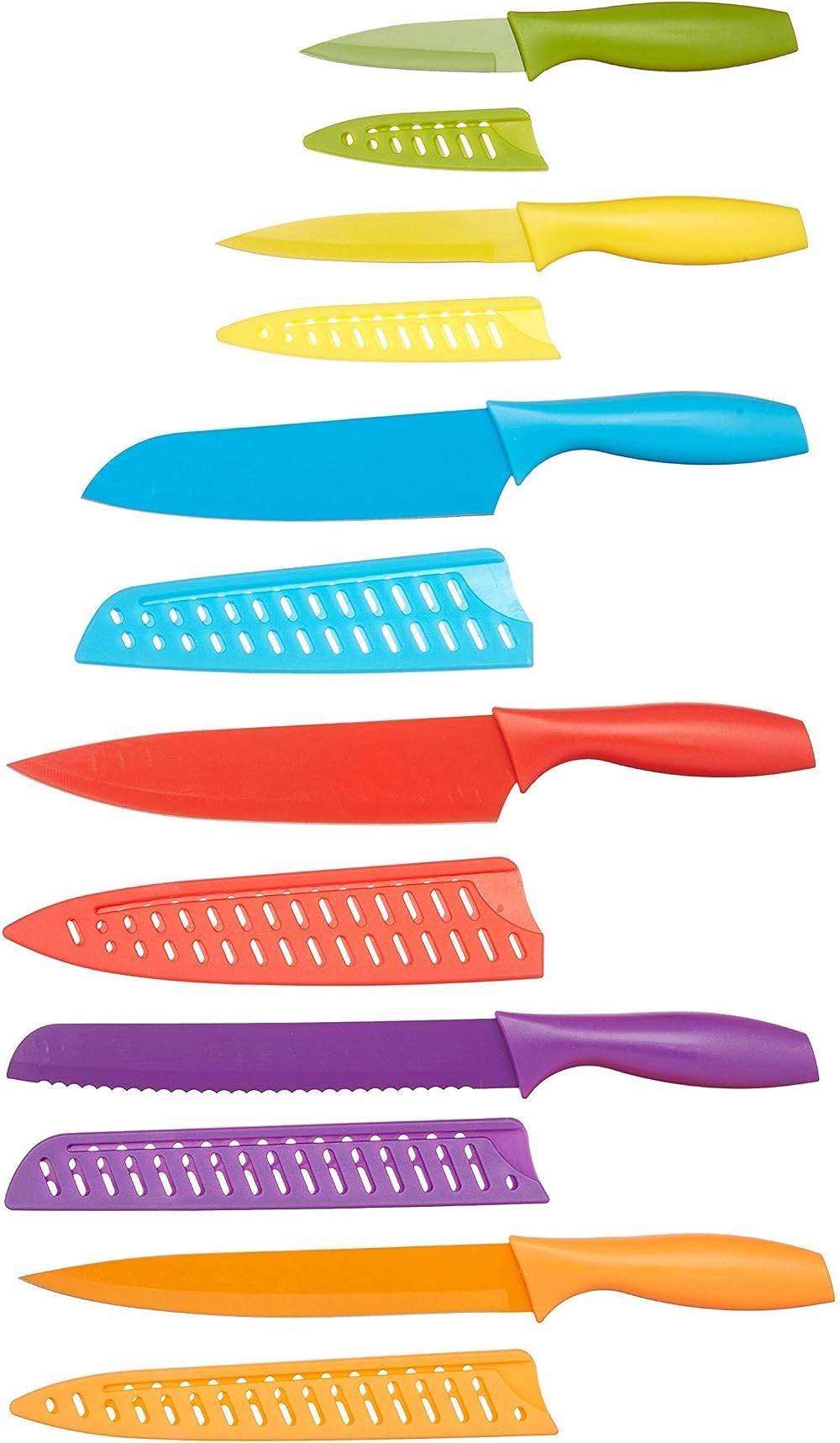 Amazon Basics 12-Piece Knife Set, Stainless Steel, Multicolor