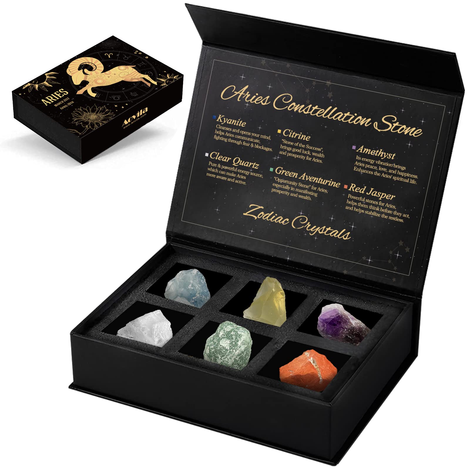 Photo 1 of Aries Crystals Gift Set, Zodiac Signs Healing Crystals Birthstones with Horoscope Box Set Aries Astrology Crystals Healing Stones Gifts