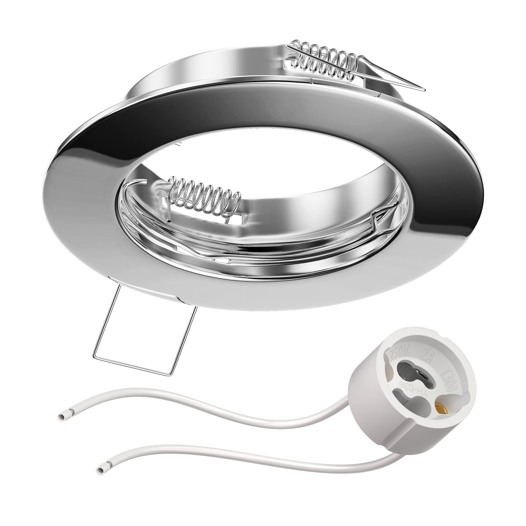 ledscom.de Recessed Ceiling Frame Fere, Round, Chrome Glossy (GU10/MR16/GU5,3/50mm) incl. GU10 Socket — image 1