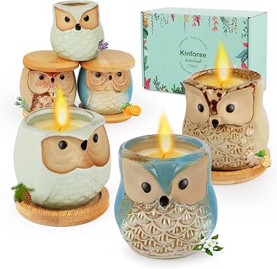 Kinforse Luxury Scented Candle Gift Set 6 Owl Themed Fragrances