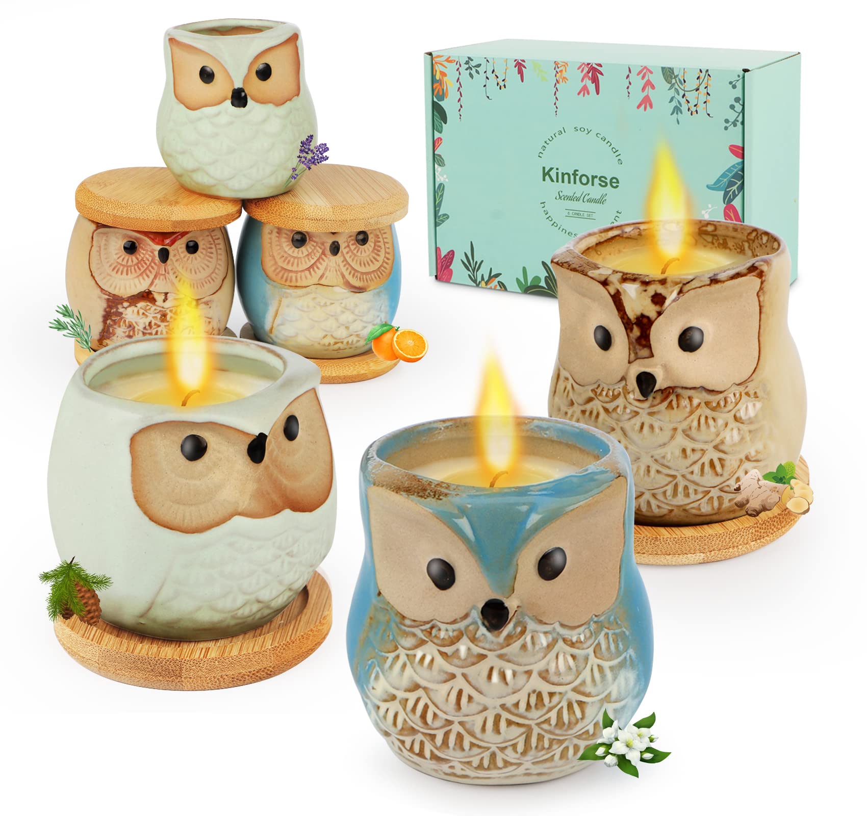 Kinforse Luxury Scented Candle Gift Set for Women - 6-Piece Whimsical Owl-Themed Birthday Gifts for Her, Enchanting Aromatherapy Presents for Women, Thoughtful Anniversary for Best Friend, Mom, Wife
