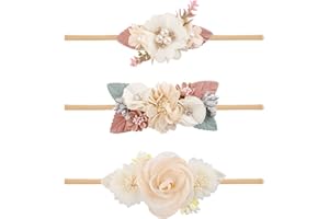 mligril Baby Girl Floral Headbands- 3pcs Nylon Headband Handmade Flower Crown Elastic Hairband Newborn Toddler Hair Accessories Gifts for Girls （1-6 years old）