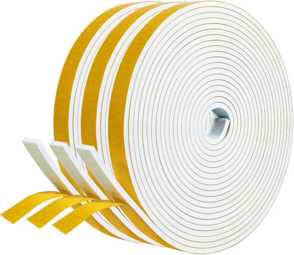fowong Draft Excluder for Doors 3 Rolls 12mm(W) x 3mm(T) High Density Foam Tape