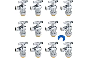 SUNGATOR 12-Pack Angle Stop Valve, Angle Water Shut Off Valve 1/2 x 3/8 Inch Compression, Toilet Water Shutoff, 1/4 Turn, No Lead Brass Push-to-Connect Plumbing Fittings for PEX Pipe, Copper, CPVC