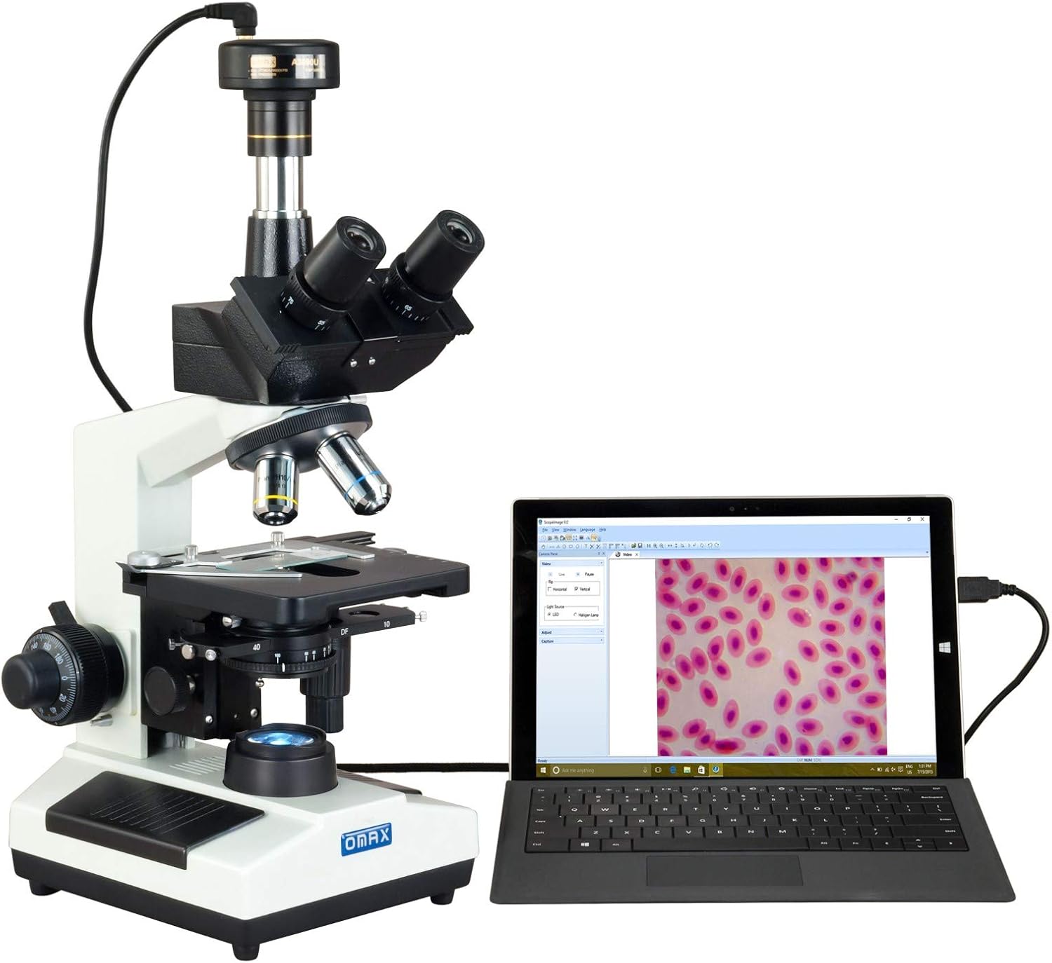 OMAX 40X2000X Phase Contrast Trinocular Compound LED Microscope with 5MP USB Camera Compound
