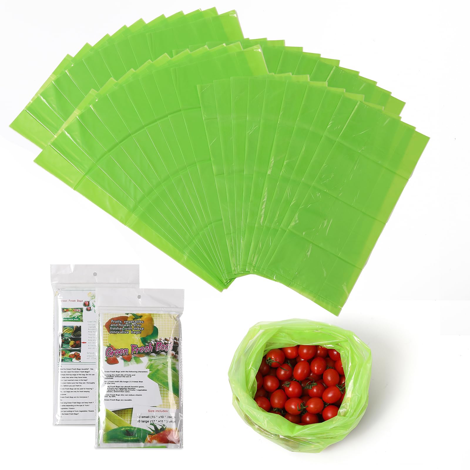 Photo 1 of ** ONE PACK ** Reusable Produce Bag,Vegetable and Fruit Storage Bags 40PK, Green Color Fresh Bags Keep Vegetable and Fruit Stay Fresh Longer,Sterilization Bag,Salad Fresh Bag