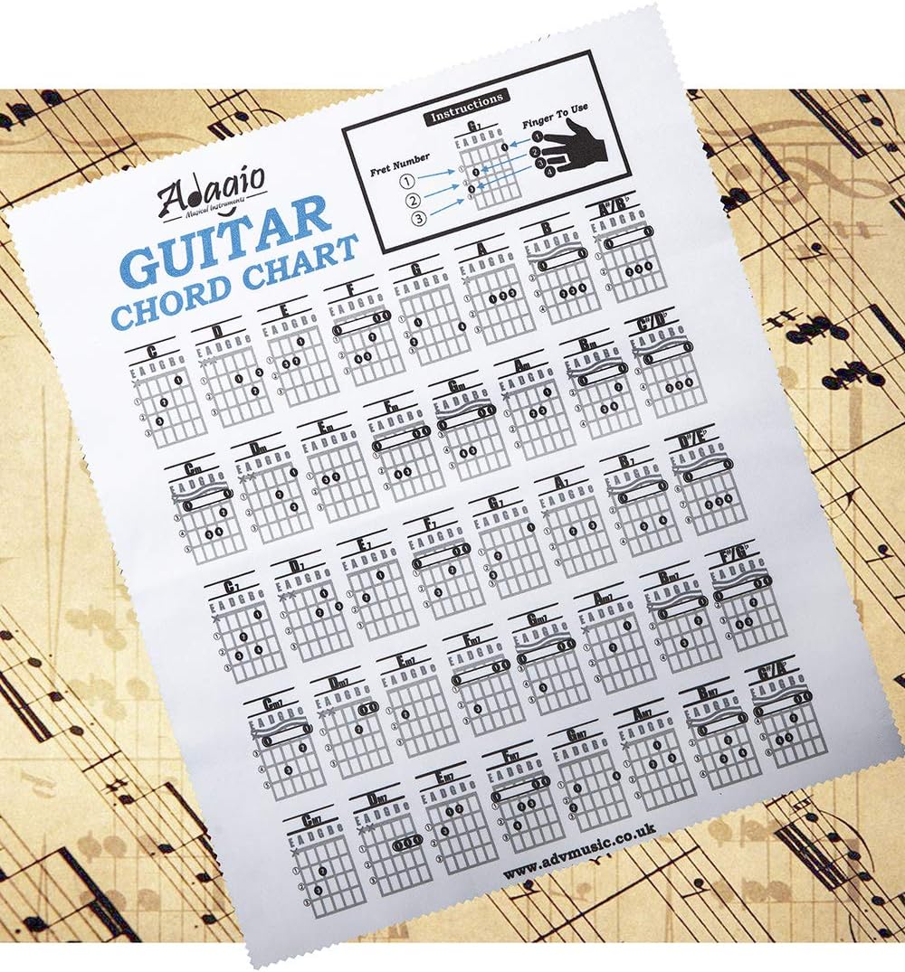 Adagio Microfibre Guitar Chord Chart Cleaning Cloth - for polishing and applying cleaner or lemon oil to strings and frets. Also great for cars and windows! - Image 4