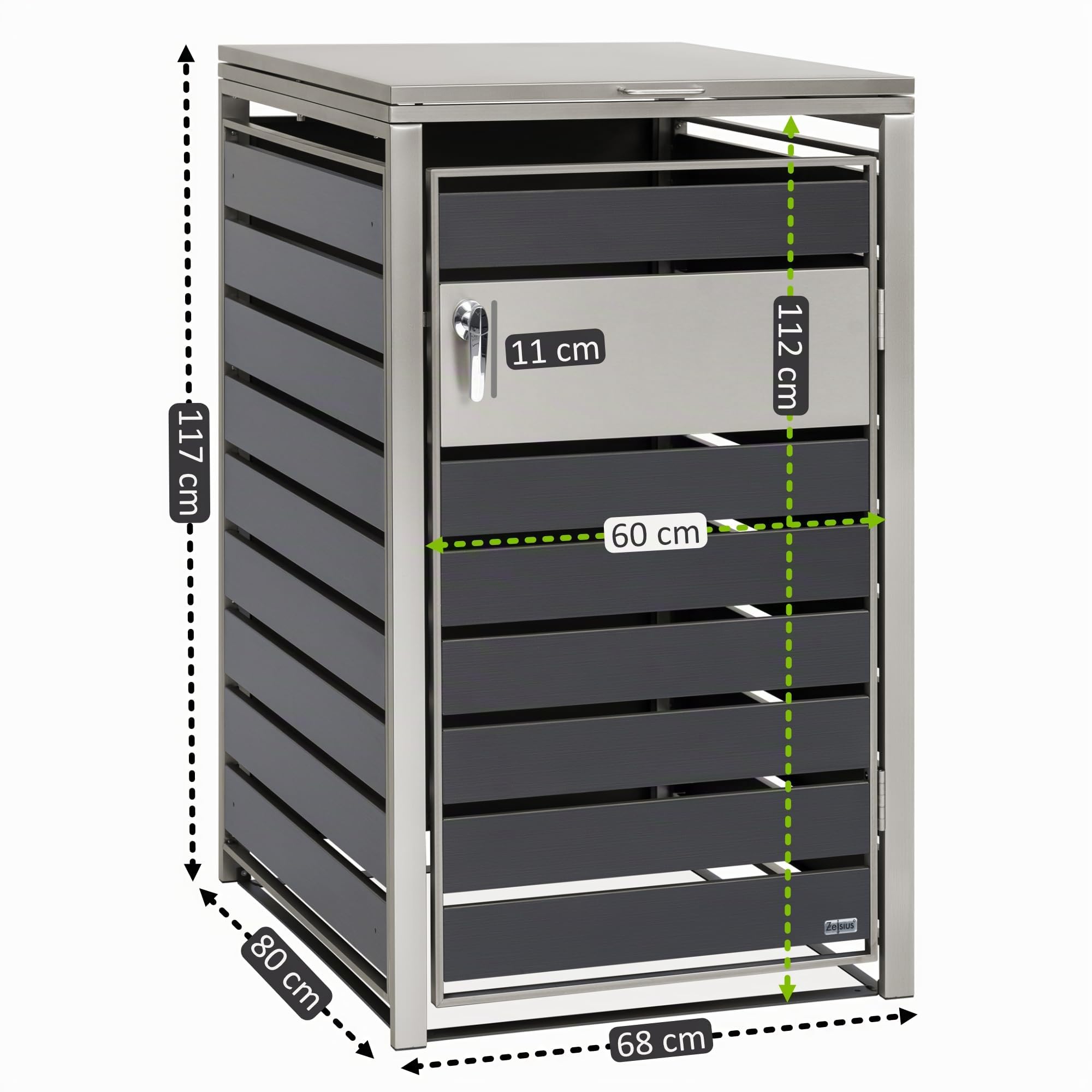 Zelsius Mülltonnenbox 1 Tonne | (B) 68 x (T) 80 x (H) 116,5 cm | Anthrazit | inkl. Erweiterungsmöglichkeit | Mülltonnenverkleidung, Mülltonnenbox 1er, Müllbox, Müllhaus 3
