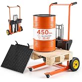 VEVOR Hydraulic Material Lift Winch Stacker, 450 lbs Load Capacity, Pallet Truck Dolly with Fork Lift Table, 35.4 Inches Max Lifting Height, Foldable &amp; Portable Pallet Jack Table Cart, Orange &amp; Black