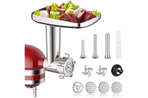 GVODE Metal Food Grinder Attachment for KitchenAid Stand Mixers, Meat Grinder for Kitchen Aid Included 3 Sausage Stuffer Tubes, 4 Grinding Plates, 2 Grinding Blades, Kubbe Meat Processor Accessories