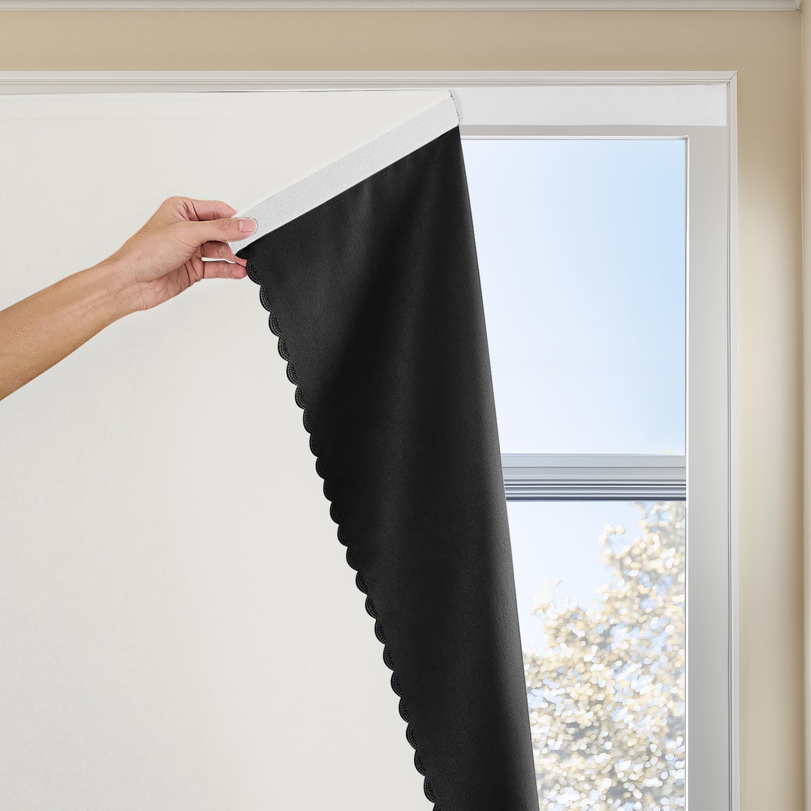 Photo 1 of Jilron Magic Tape Stick on Portable Curtains for Windows,Bedroom Blackout Curtains for - Thermal Lnsulated No Drill Curtains Room Darkening Black Small Drapes(1 Panels,47Wx54L inch-White)