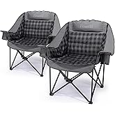 Pcuauld Camping Chairs for Adults 2 Pack Heavy Duty Padded Folding XL Camp Chair with Cup Holder, Supports 500lbs, Oversized Large Outdoor Widen Comfy Lawn Chairs for Tailgating Sports Beach