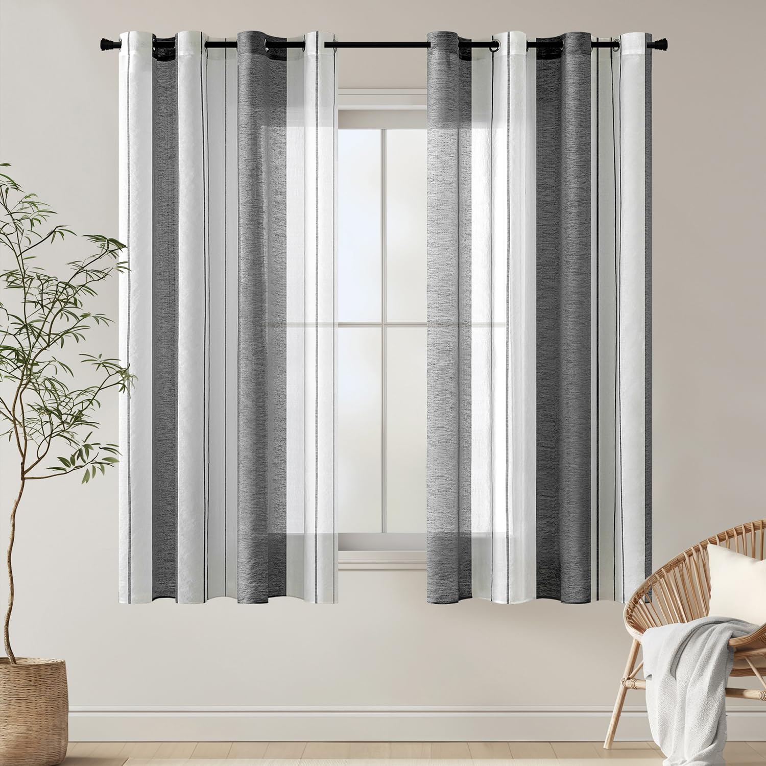 MIULEE 2 Panel Contemporary Decorative Ring Top Eyelet Voile Curtains Sheer Panels for Bedroom Livingroom Nursery Room 55" wide x63 Drop (140cm wide x 160cm Drop) Silver