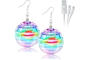 TAZKZZY LED Earrings Disco Ball with 16 Lighting Projecting Modes, Disco Earrings with Colorful Lights, Beautiful Neon Ornaments Glow Up for Women Being Spotlight on 70s 80s Theme School Party