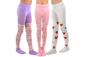 TeeHee Socks Little Girls Toddlers Fashion Casual Cotton Tights 3 Pairs Stripes Dots Flowers Hearts Animals School Dance