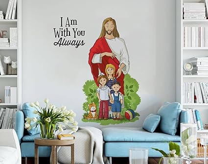 Rawpockets Lord Jesus with Kids and Quote Wall Sticker (PVC Vinyl, 1 cm x 85 cm x 75 cm)
