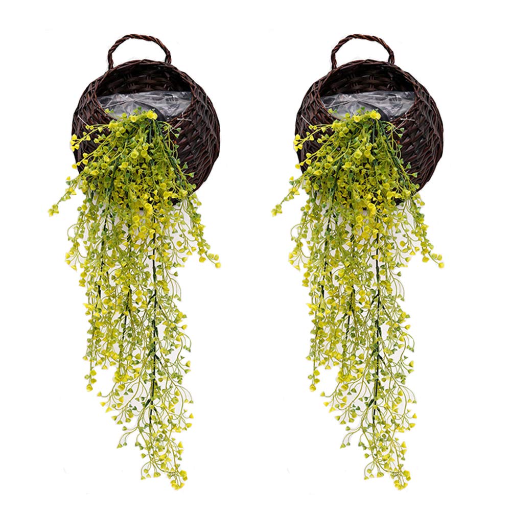 G-Tree Artificial Plants Hanging Vine, Set of 2 Artificial Ivy Flowers Fake Greenery Plants for Garden Wall Decoration, Yellow