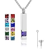 YOUFENG Urn Necklaces for Ashes Birthstone Cube Urns for Human Ashes Memorial Cremation Urn Locket Keepsake Ashes Jewelry
