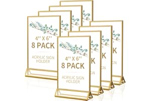 Smarpau 4x6 Gold Acrylic Sign Holder Table Number Holders 8 Pack Vertical Double Sided Clear Picture Frames for Wedding Flyer Display Stands Table Menu Holders