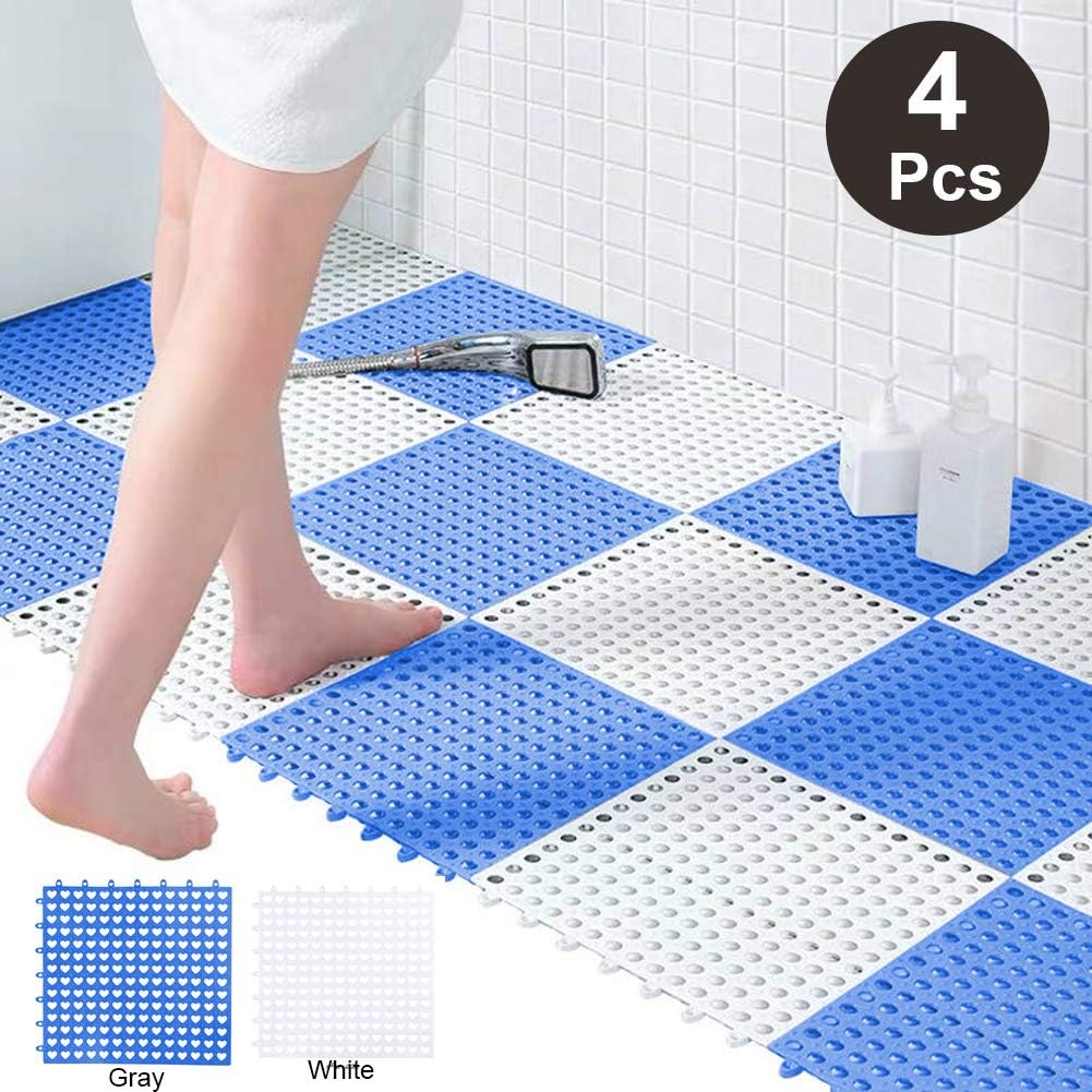 Bathtub Mat 4 PCS NonSlip Shower Foot Pad Splice Bath Mat with Drain