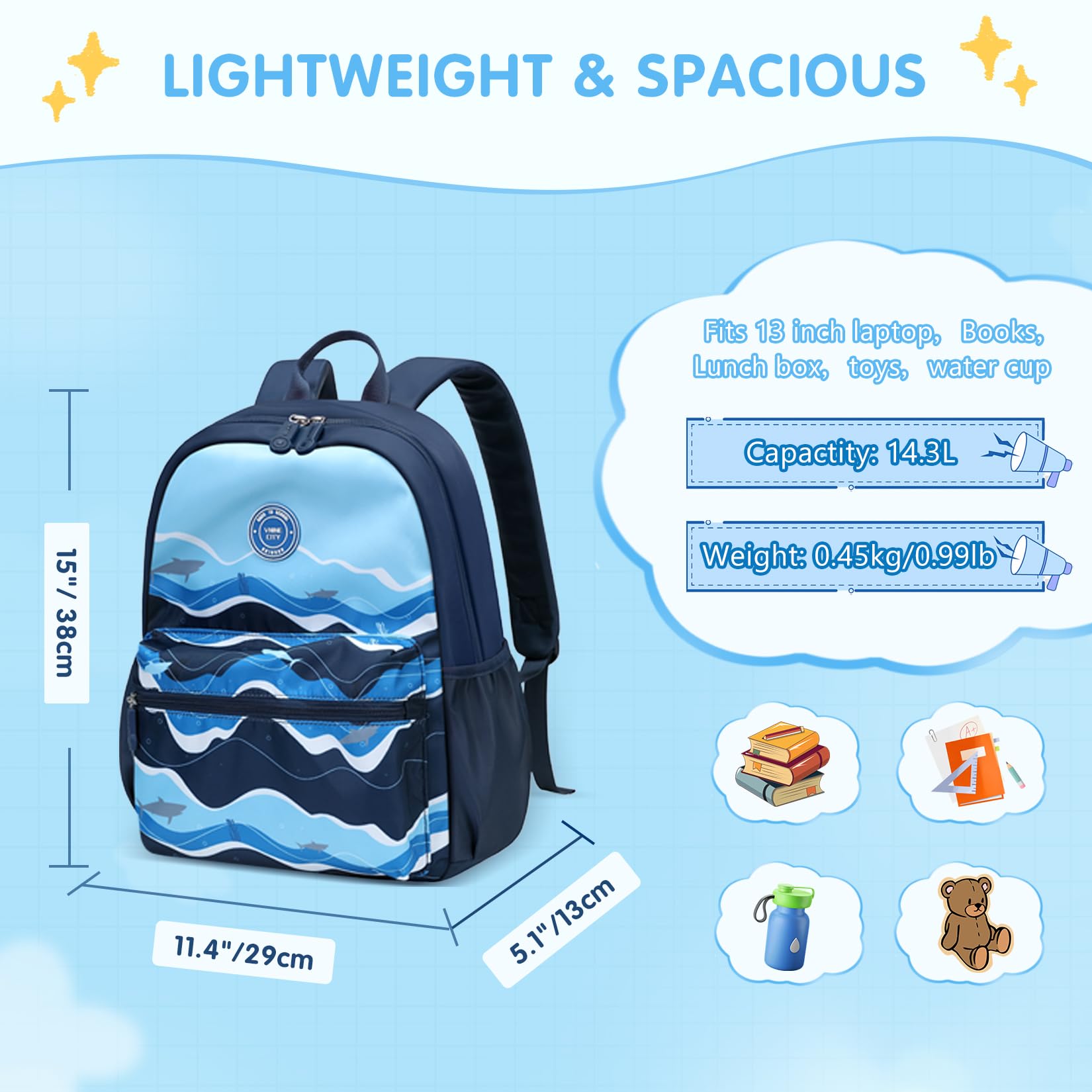 VNINE Kids Backpack for Girls Boys Preschool School Bookbags Toddler Little Bags Travel Daypack Lightweight Elementary Backpack Waterproof Backpacks