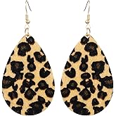 Bremorou Leopard Print Dangle Earrings, Soft Faux Leather & Zinc Alloy, Teardrop Shape, 2.36 x 1.38 Inches, 2 Pack