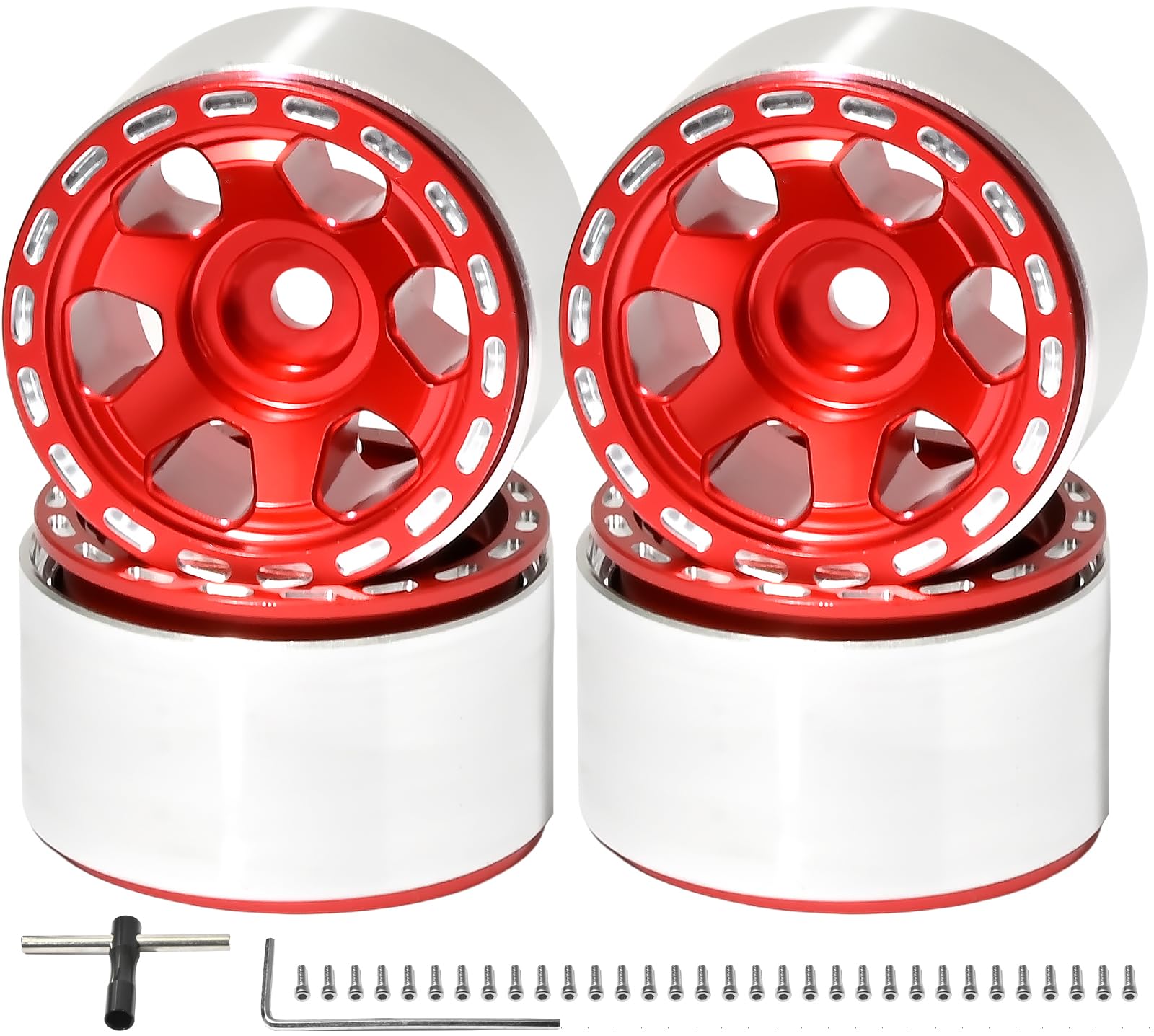 RcThjia 1.0 Beadlock Wheel Rim Set Aluminum Alloy RC Upgrade Part For Traxxas 1/18 TRX4M 1/24 Axial SCX24 FMS FCX24 Gladiator Bronco C10 JLU Deadbolt B17 RC Crawlers Upgrade Off-road(4Pcs/set)